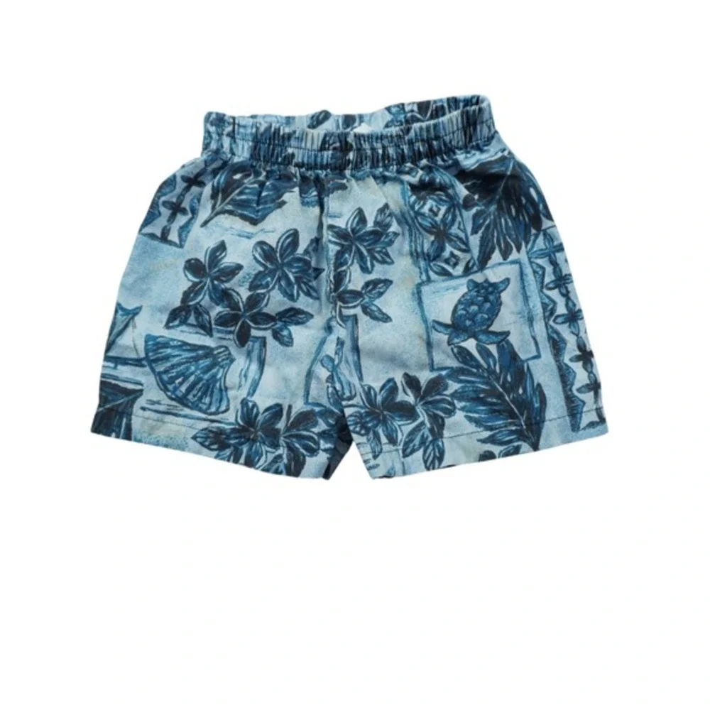 Vintage Kole Kole Hawaii‎ Kids 3T Aloha Shirt Shorts Set Blue Sea Turtle Floral